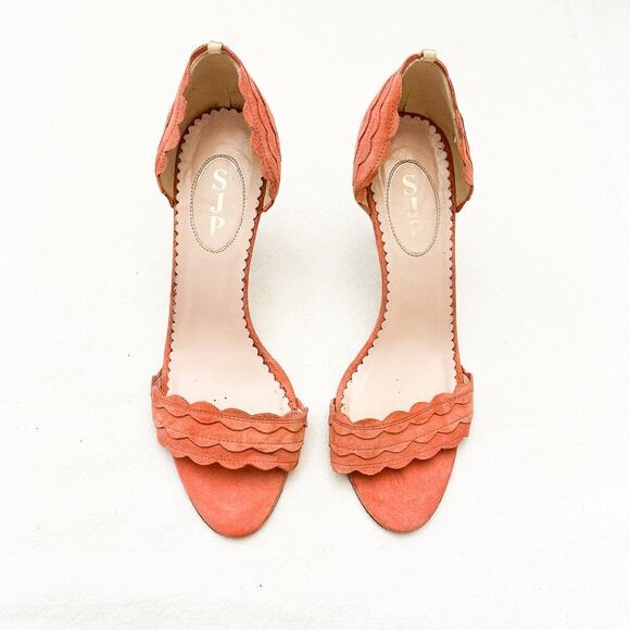 SJP Bobbie Sandal Suede Leather Open Toe Heel Coral/Cream Size 39.5 Italy - Picture 1 of 5